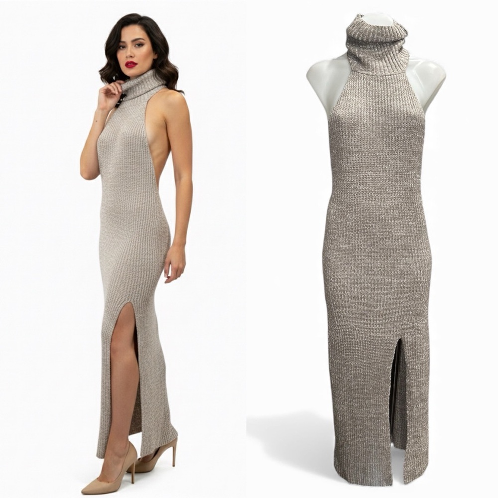 NIGHTWALKER Backless Knit Dress in Cream